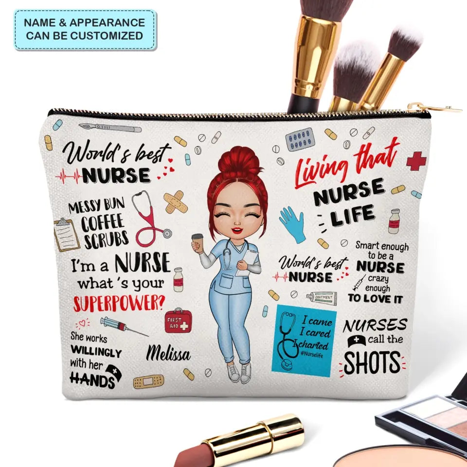 World's Best Nurse - Personalized Custom Canvas Makeup Bag - Nurse's Day, Appreciation Gift For Nurse
