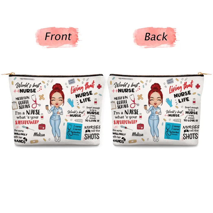 World's Best Nurse - Personalized Custom Canvas Makeup Bag - Nurse's Day, Appreciation Gift For Nurse