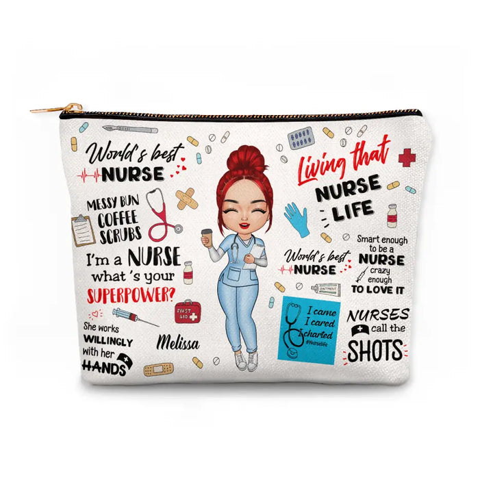 World's Best Nurse - Personalized Custom Canvas Makeup Bag - Nurse's Day, Appreciation Gift For Nurse