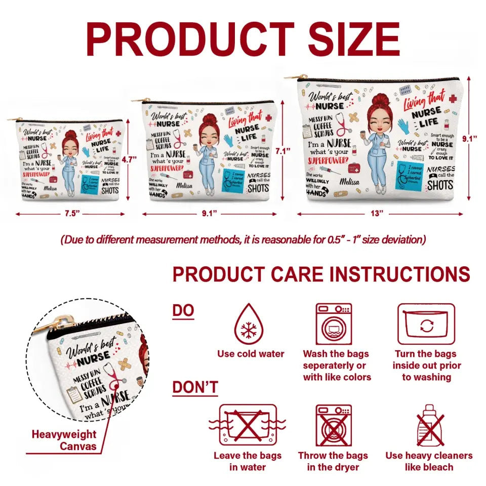 World's Best Nurse - Personalized Custom Canvas Makeup Bag - Nurse's Day, Appreciation Gift For Nurse