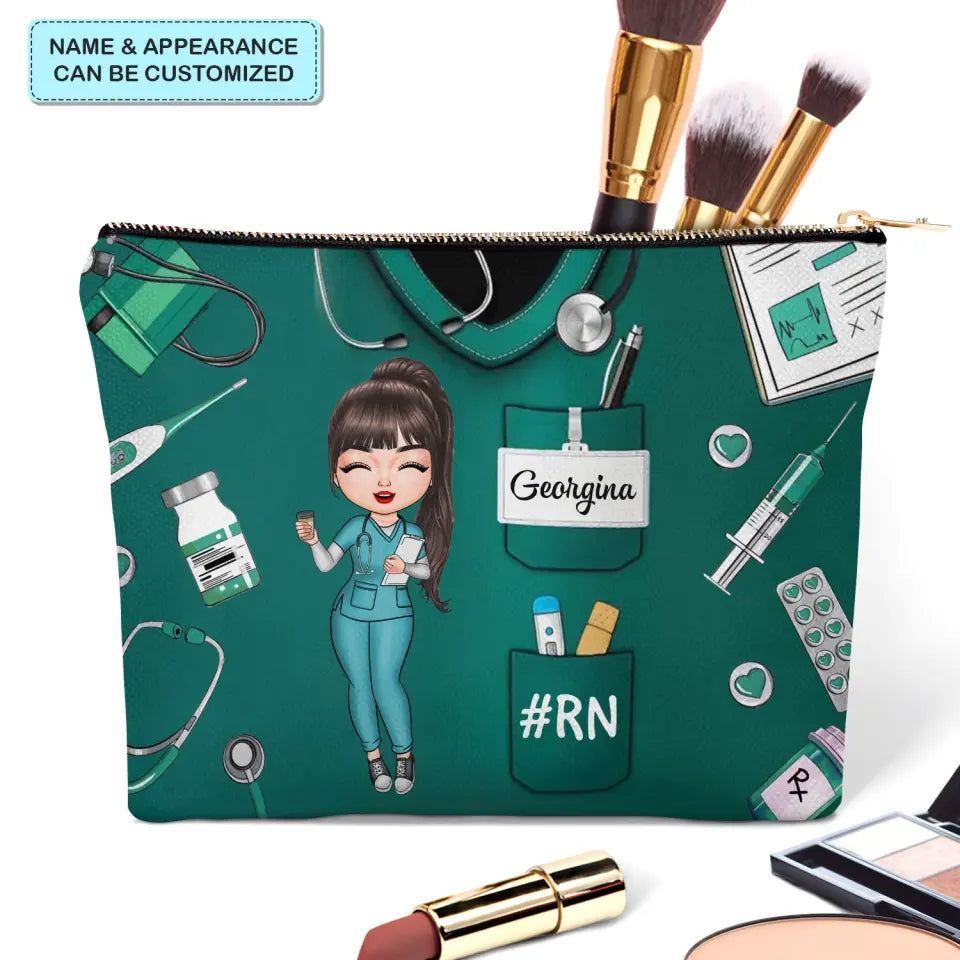 Nurse Life Pretty Doll - Personalized Custom Canvas Makeup Bag- Nurse's Day, Appreciation Gift For Nurse