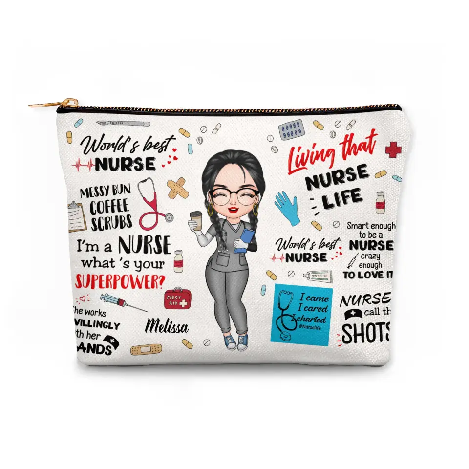 World's Best Nurse - Personalized Custom Canvas Makeup Bag - Nurse's Day, Appreciation Gift For Nurse