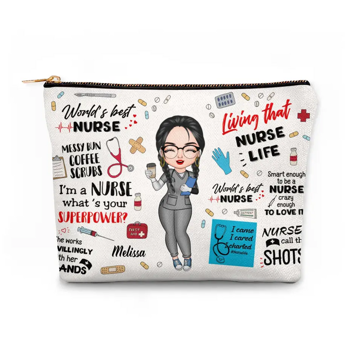 World's Best Nurse - Personalized Custom Canvas Makeup Bag - Nurse's Day, Appreciation Gift For Nurse