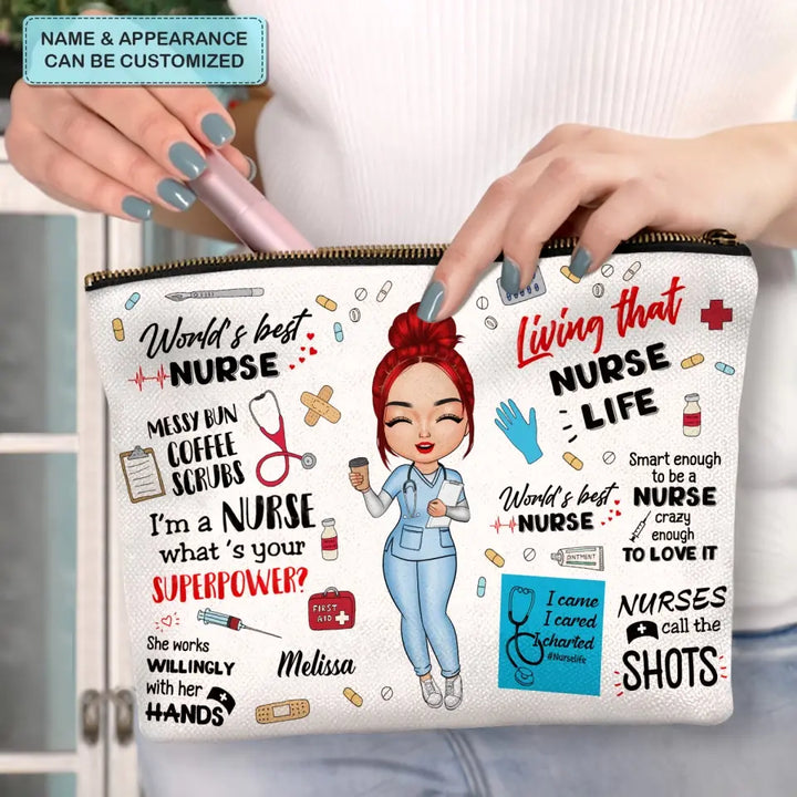World's Best Nurse - Personalized Custom Canvas Makeup Bag - Nurse's Day, Appreciation Gift For Nurse