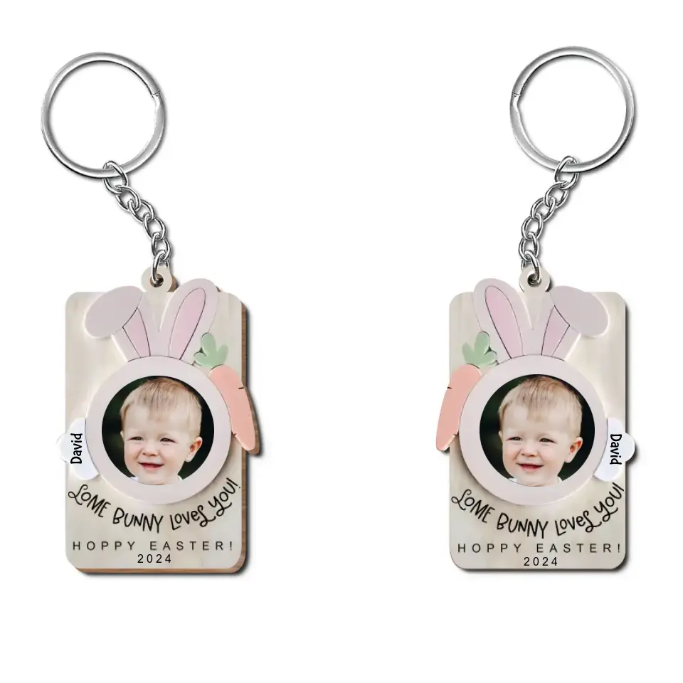 Love Bunny Love You - Personalized Custom Wooden Keychain - Easter Day Gift For Mom, Grandma, Family Members