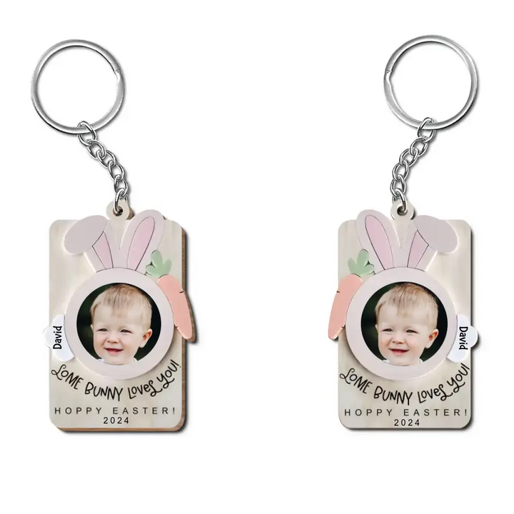 Love Bunny Love You - Personalized Custom Wooden Keychain - Easter Day Gift For Mom, Grandma, Family Members