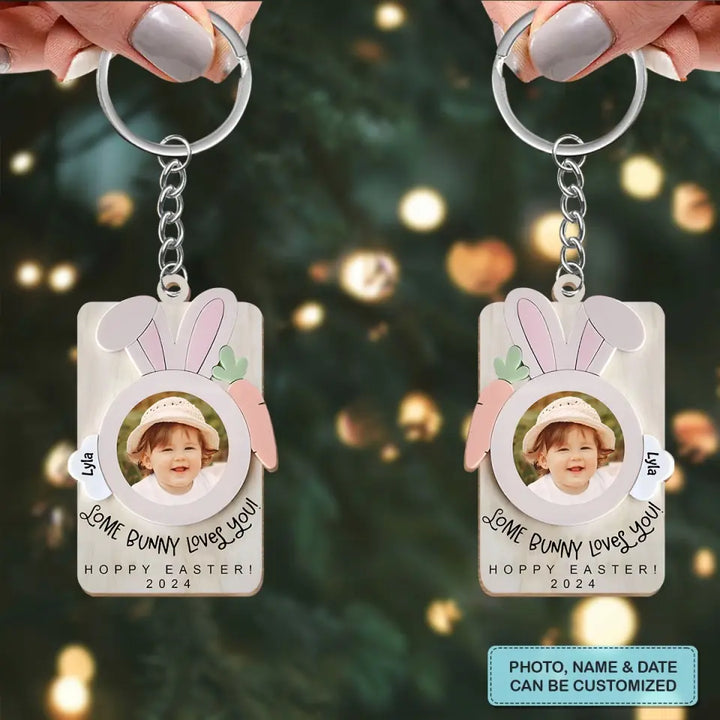 Love Bunny Love You - Personalized Custom Wooden Keychain - Easter Day Gift For Mom, Grandma, Family Members