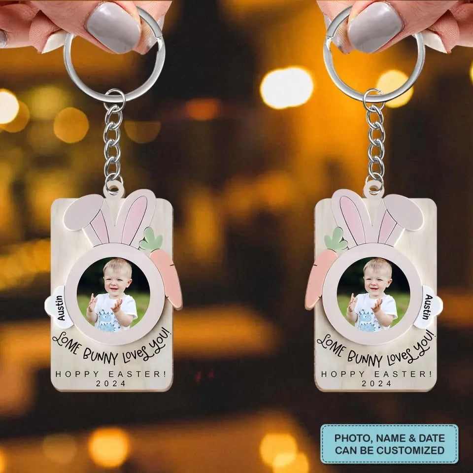 Love Bunny Love You - Personalized Custom Wooden Keychain - Easter Day Gift For Mom, Grandma, Family Members