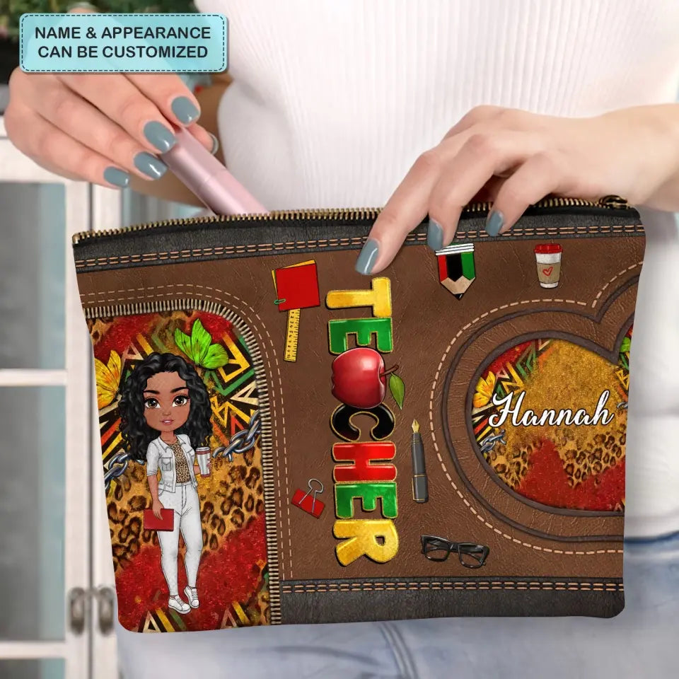 Juneteenth Teacher - Personalized Custom Canvas Makeup Bag - Teacher's Day, Appreciation Gift For Teacher