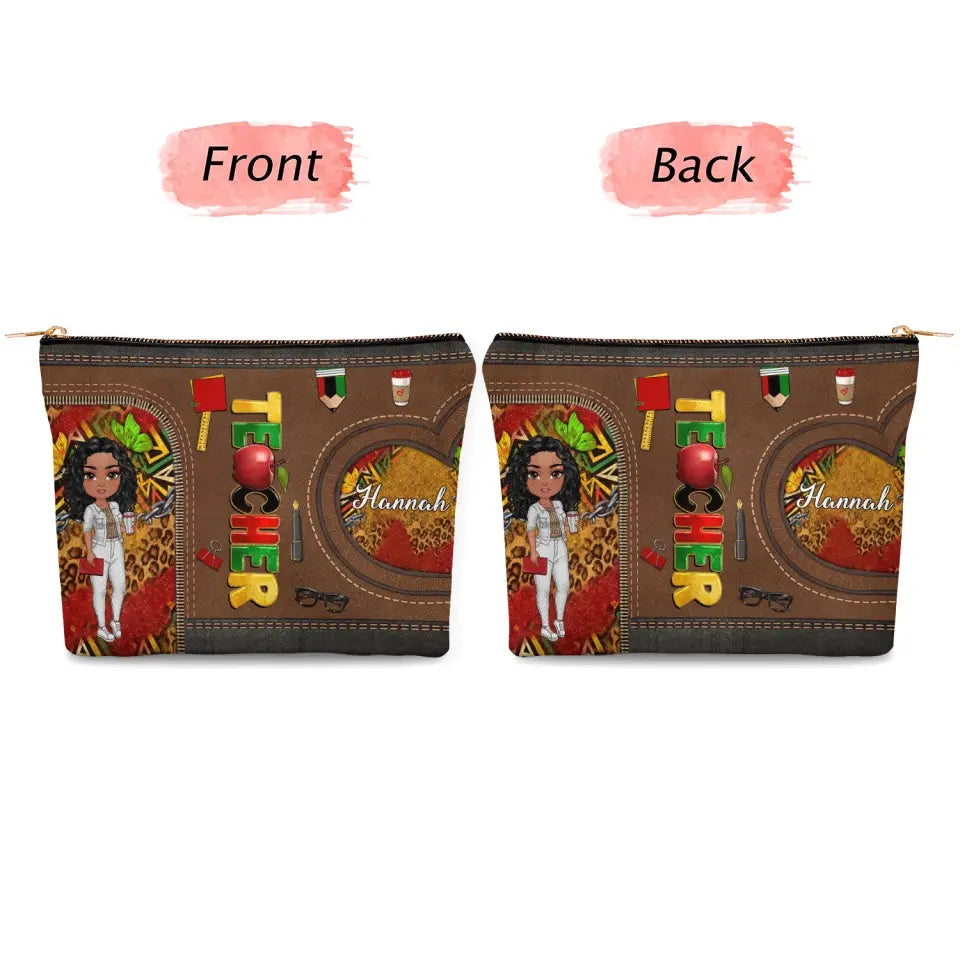 Juneteenth Teacher - Personalized Custom Canvas Makeup Bag - Teacher's Day, Appreciation Gift For Teacher