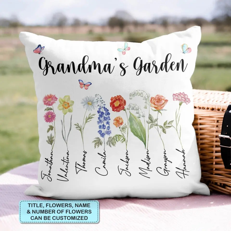 Grandma's Garden- Personalized Custom Pillow Case- Mother's Day Gift For Grandma, Mom, Family Members
