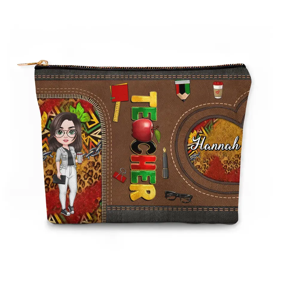 Juneteenth Teacher - Personalized Custom Canvas Makeup Bag - Teacher's Day, Appreciation Gift For Teacher