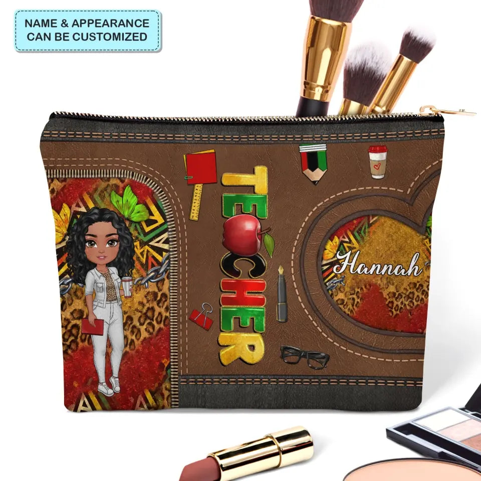 Juneteenth Teacher - Personalized Custom Canvas Makeup Bag - Teacher's Day, Appreciation Gift For Teacher