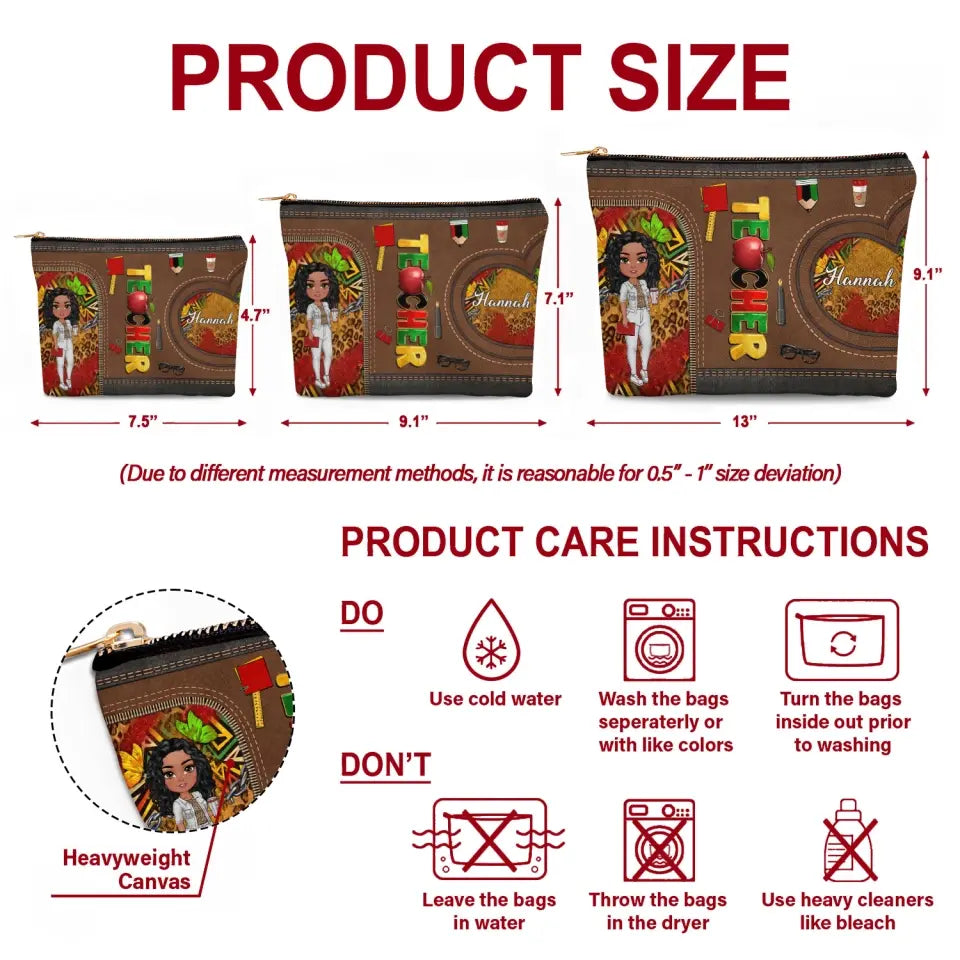 Juneteenth Teacher - Personalized Custom Canvas Makeup Bag - Teacher's Day, Appreciation Gift For Teacher