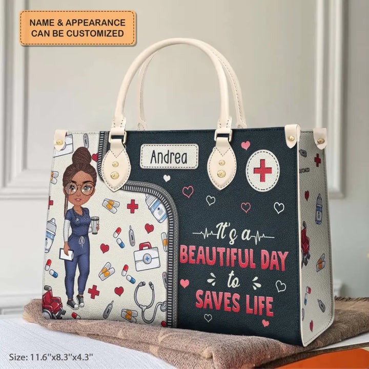 Nursing Is A Work Of Heart - Personalized Custom Leather Bag - Appreciation Gift For Nurse
