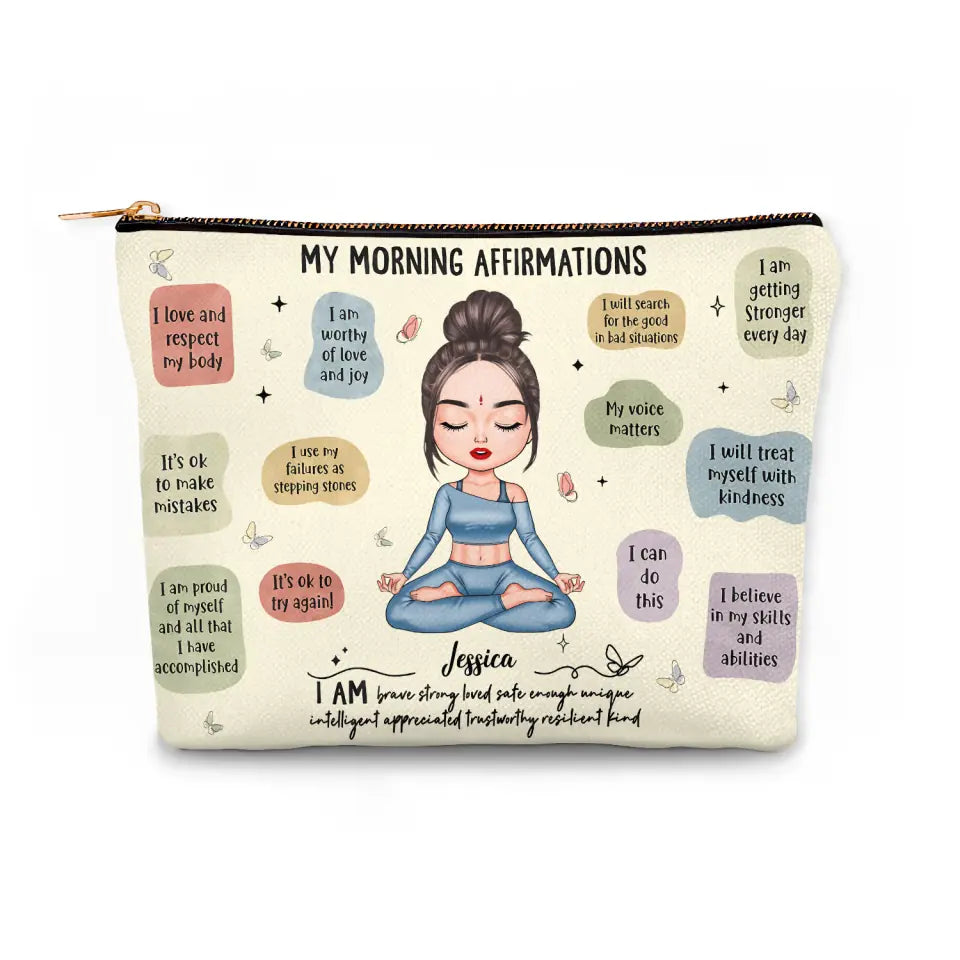 My Morning Affirmation - Personalized Custom Canvas Makeup Bag - Appreciation Gift For Yoga Lover