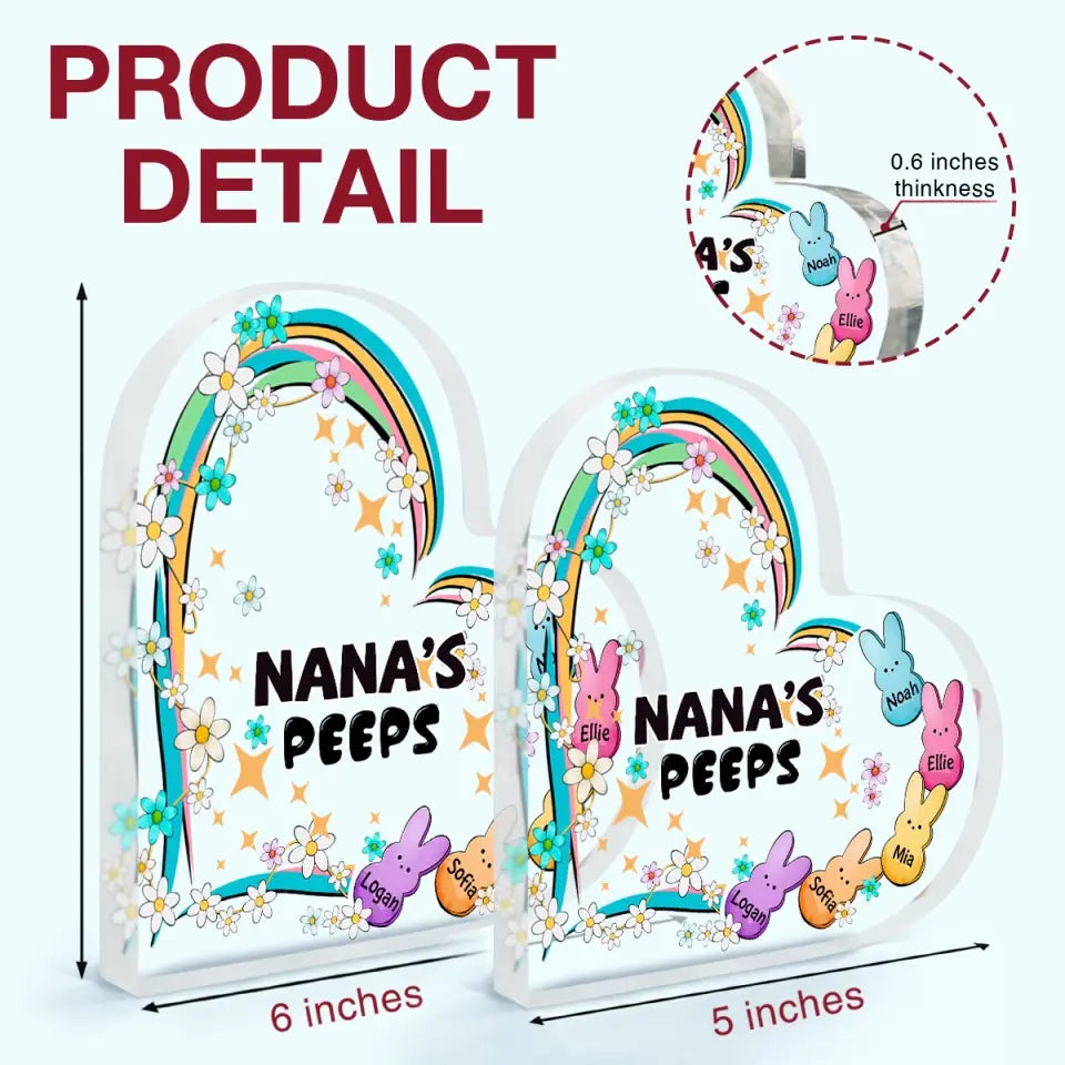 Nana Peeps - Personalized Custom Heart-shaped Acrylic Plaque - Gift For Family Members, Grandma