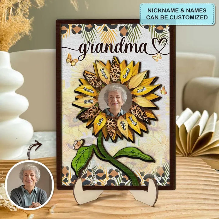 Grandma Sunflower - Personalized Custom 2-Layer Wooden Plaque - Mother's Day Gift For Grandma
