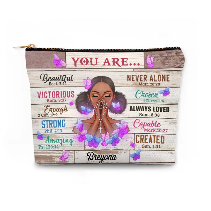 You are Beautiful Strong - Personalized Custom Canvas Makeup Bag - Appreciation Gift For Mom