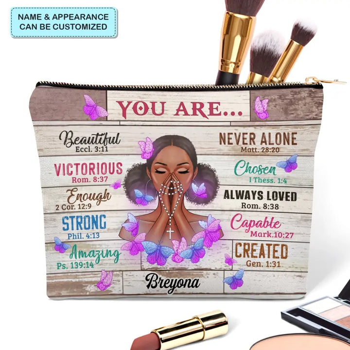 You are Beautiful Strong - Personalized Custom Canvas Makeup Bag - Appreciation Gift For Mom