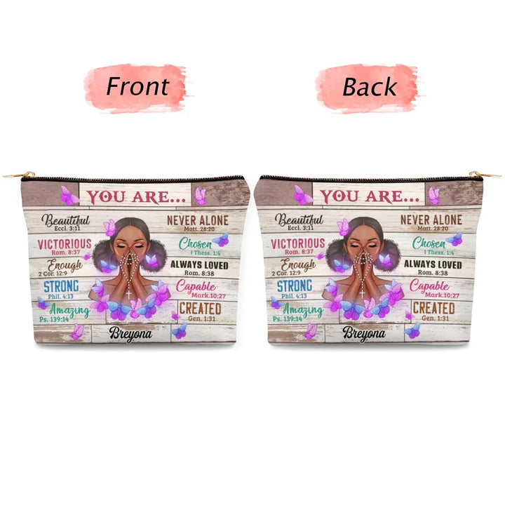 You are Beautiful Strong - Personalized Custom Canvas Makeup Bag - Appreciation Gift For Mom