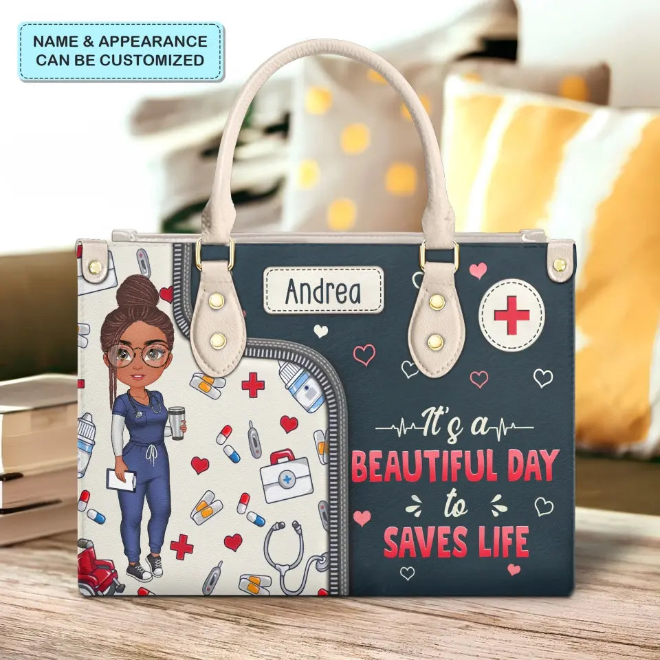 Nursing Is A Work Of Heart - Personalized Custom Leather Bag - Appreciation Gift For Nurse
