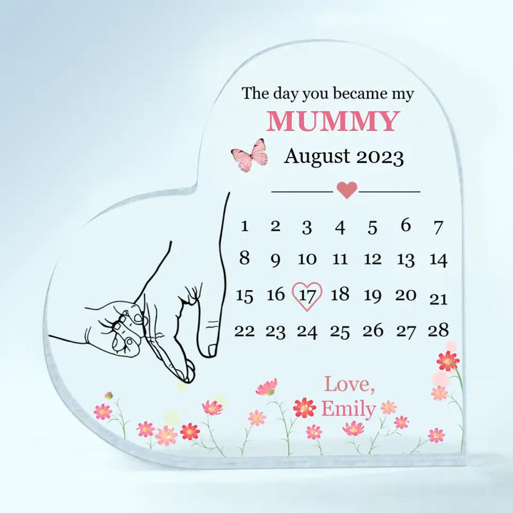 The Day You Become My Mommy - Personalized Custom Heart-shaped Acrylic Plaque -  Mother's Day Gift For Mom, Family Members