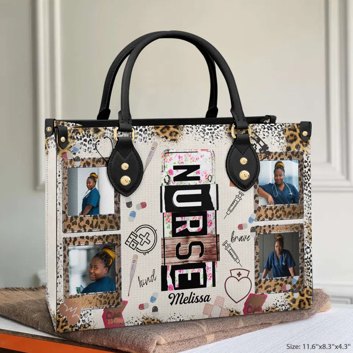 Leopard Nurse Wrap - Personalized Custom Leather Bag - Nurse's Day, Appreciation Gift For Nurse