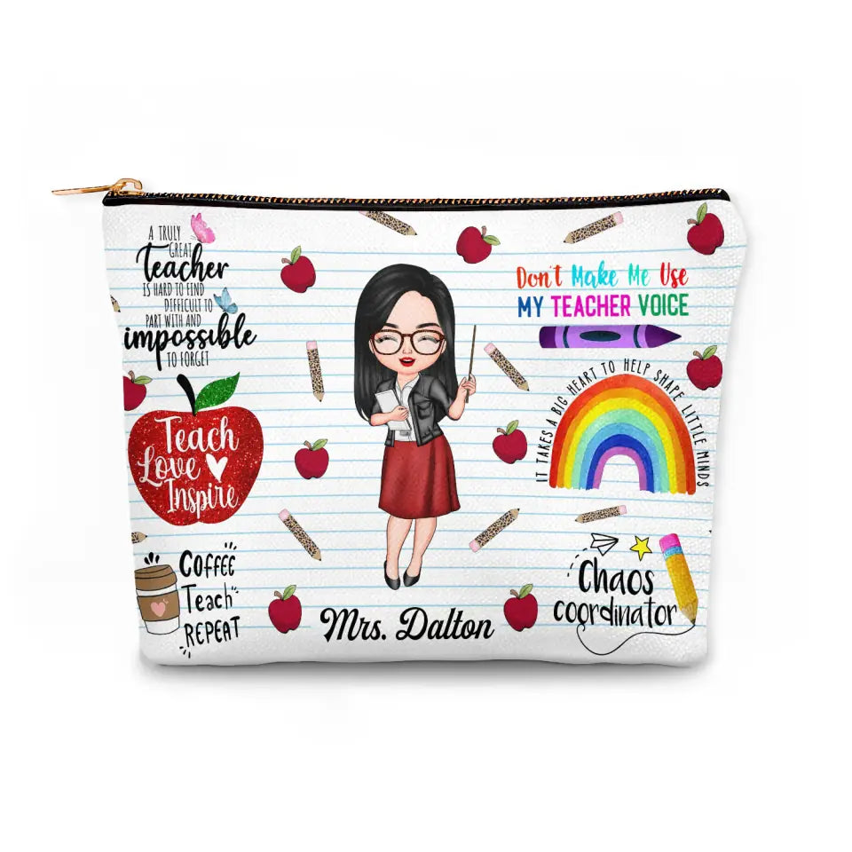 Teacher Love Inspire - Personalized Custom Canvas Makeup Bag - Teacher's Day, Appreciation Gift For Teacher