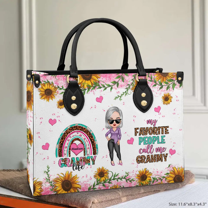 My Favorite People Call Me Grandma - Personalized Custom Leather Bag - Mother's Day Gift For Grandma