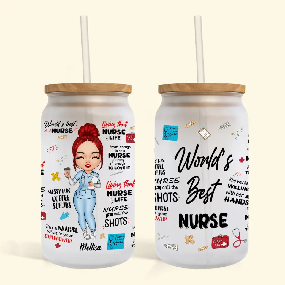World's Best Nurse - Personalized Custom Glass Can - Nurse's Day Gift For Nurse