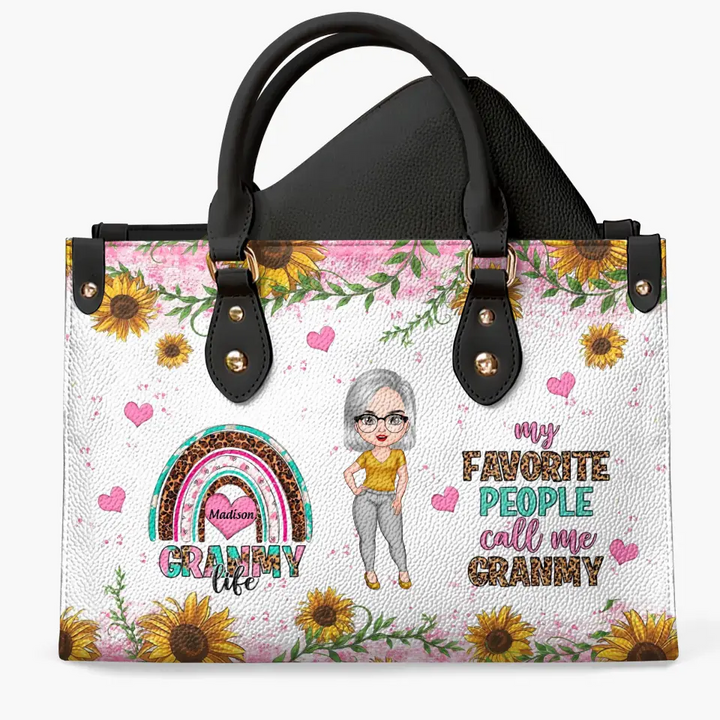 My Favorite People Call Me Grandma - Personalized Custom Leather Bag - Mother's Day Gift For Grandma