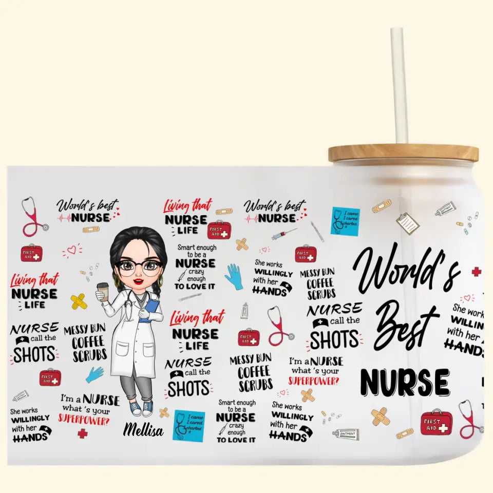 World's Best Nurse - Personalized Custom Glass Can - Nurse's Day Gift For Nurse