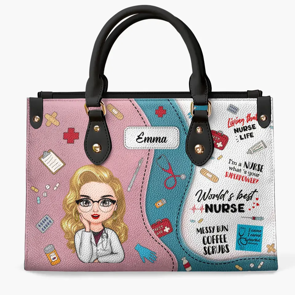 World's Best Nurse Pink - Personalized Custom Leather Bag - Nurse's Day, Appreciation Gift For Nurse