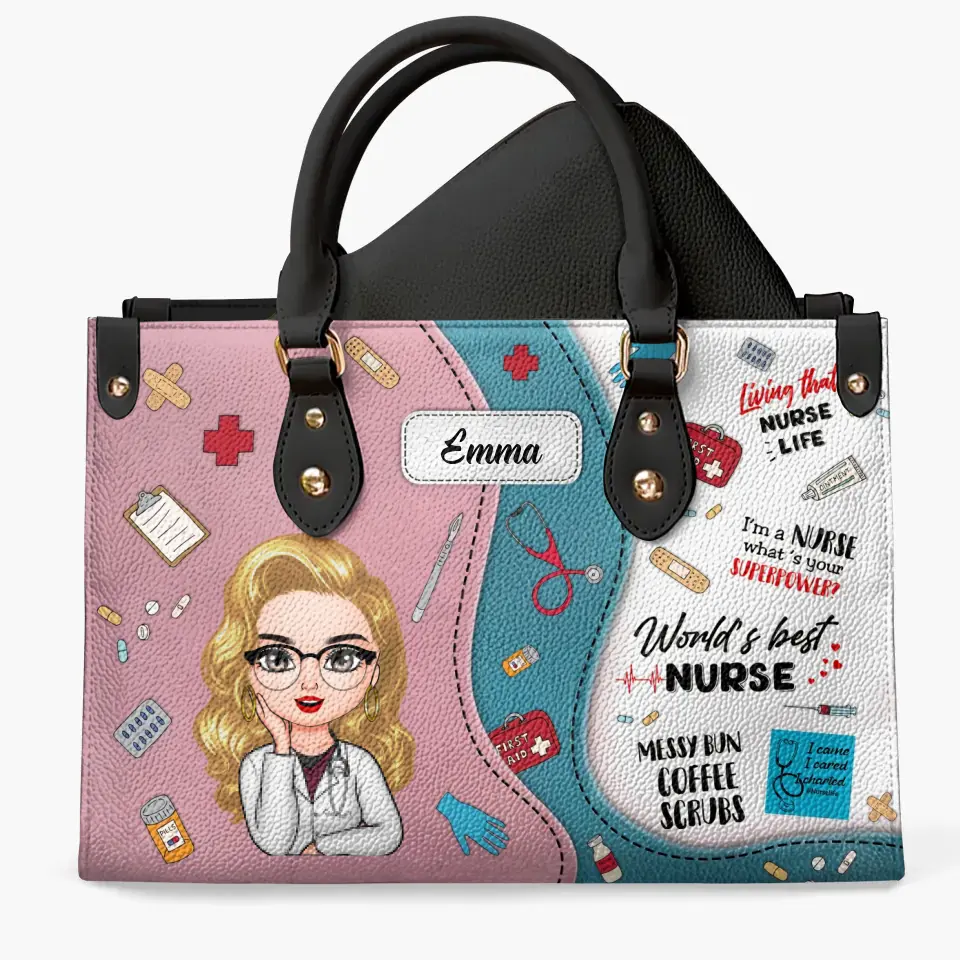 World's Best Nurse Pink - Personalized Custom Leather Bag - Nurse's Day, Appreciation Gift For Nurse