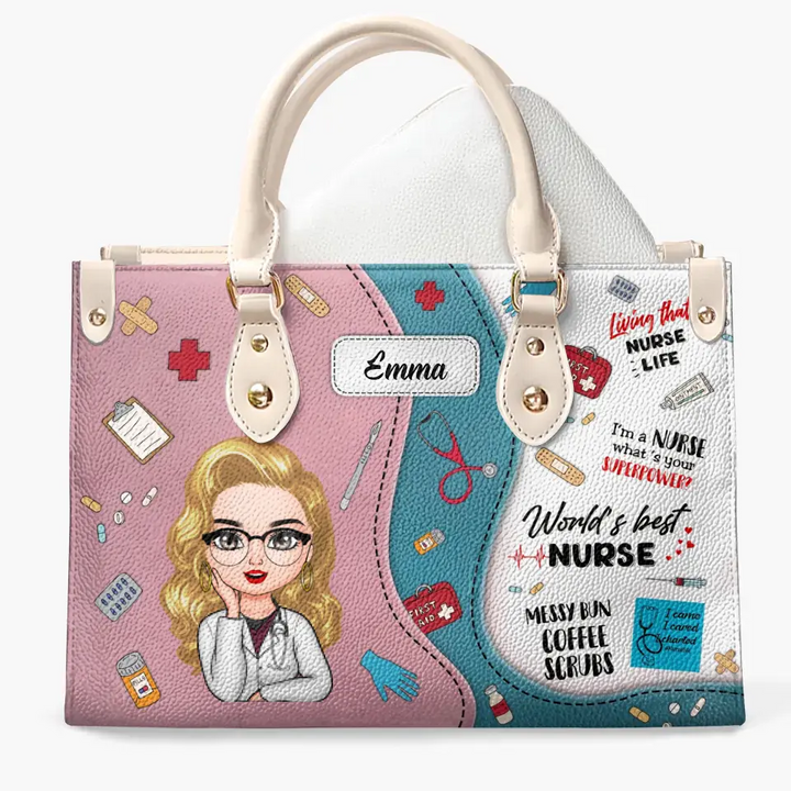 World's Best Nurse Pink - Personalized Custom Leather Bag - Nurse's Day, Appreciation Gift For Nurse