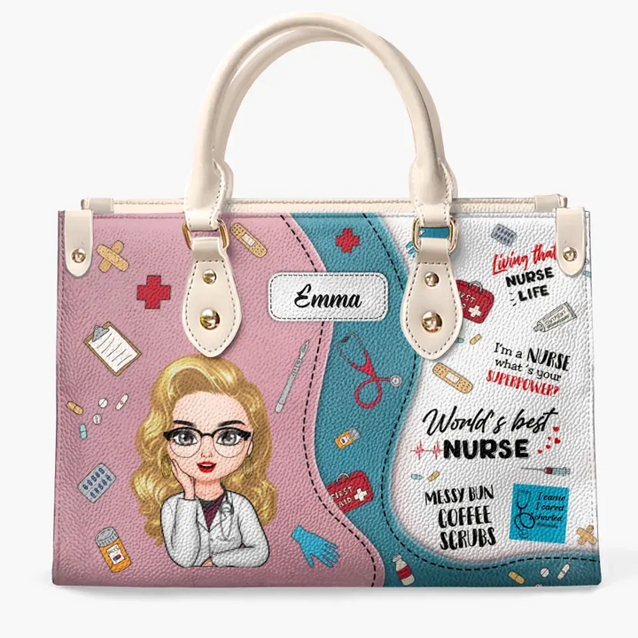 World's Best Nurse Pink - Personalized Custom Leather Bag - Nurse's Day, Appreciation Gift For Nurse