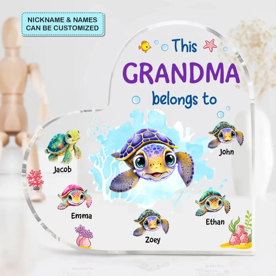 Love Being Grandma Turtle - Personalized Custom Heart-shaped Acrylic Plaque -  Mother's Day Gift For Grandma