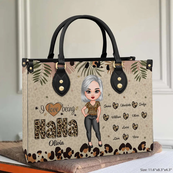 I Love Being Grandma Leopard - Personalized Custom Leather Bag - Mother's Day Gift For Grandma