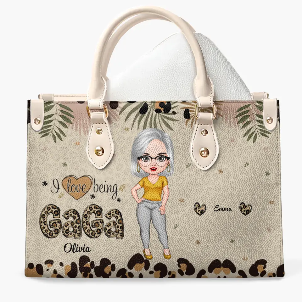 I Love Being Grandma Leopard - Personalized Custom Leather Bag - Mother's Day Gift For Grandma