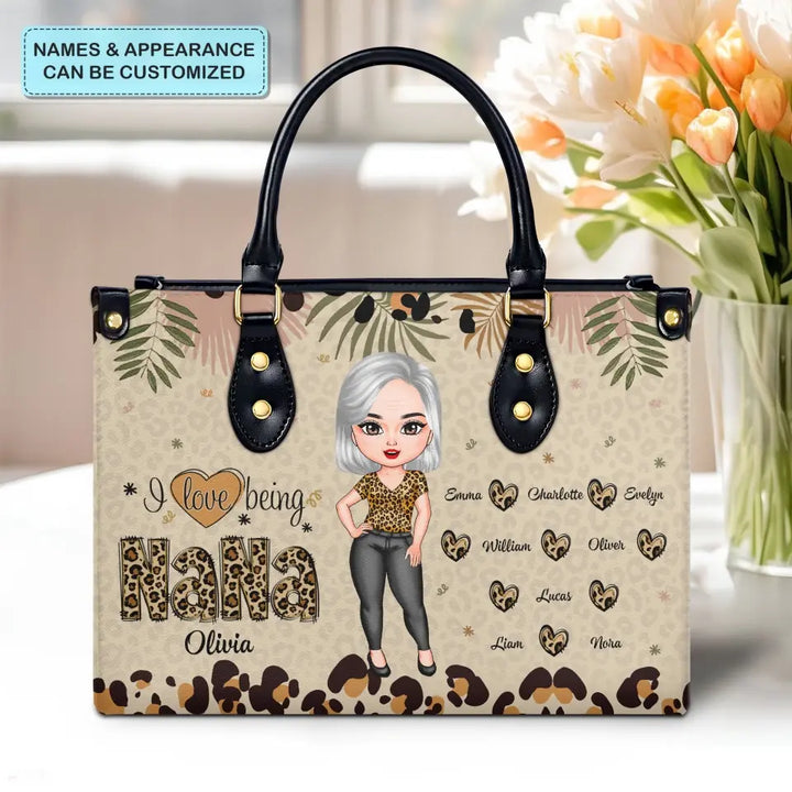 I Love Being Grandma Leopard - Personalized Custom Leather Bag - Mother's Day Gift For Grandma
