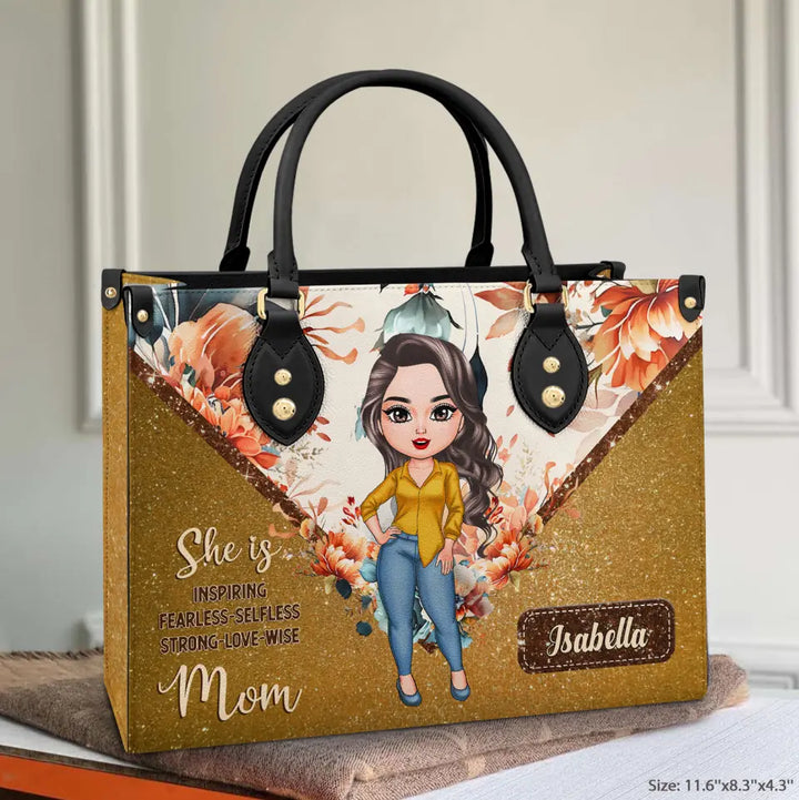 She Is A Wise Mom - Personalized Custom Leather Bag - Mother's Day Gift For Mom, Grandma