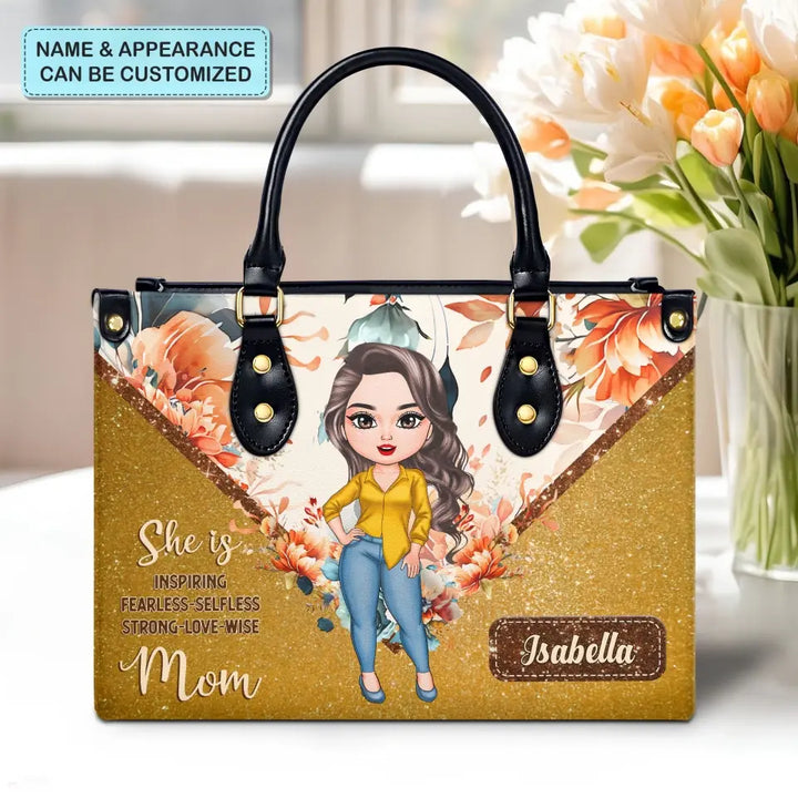 She Is A Wise Mom - Personalized Custom Leather Bag - Mother's Day Gift For Mom, Grandma