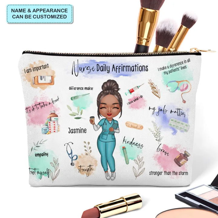 Nurse Daily Affirmation - Personalized Custom Canvas Makeup Bag - Nurse's Day, Appreciation Gift For Nurse