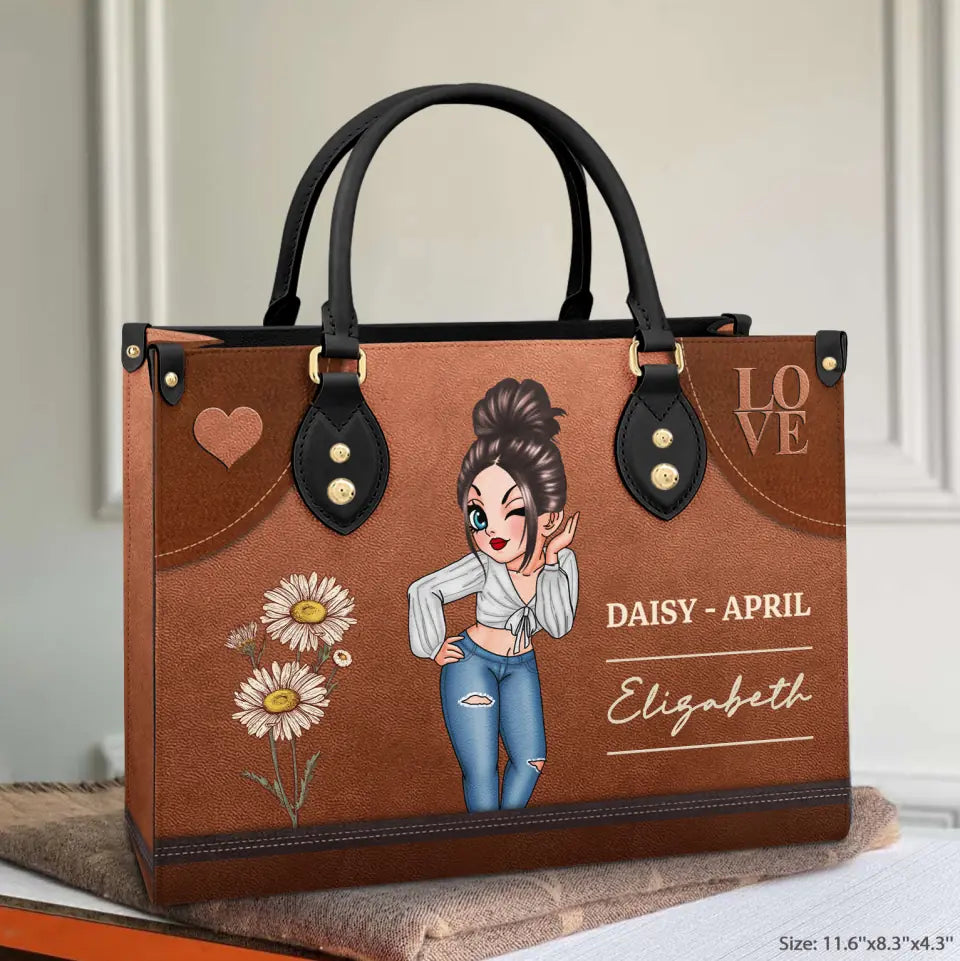 Birth Month Flower - Personalized Custom Leather Bag - Birthday Gift For Friends