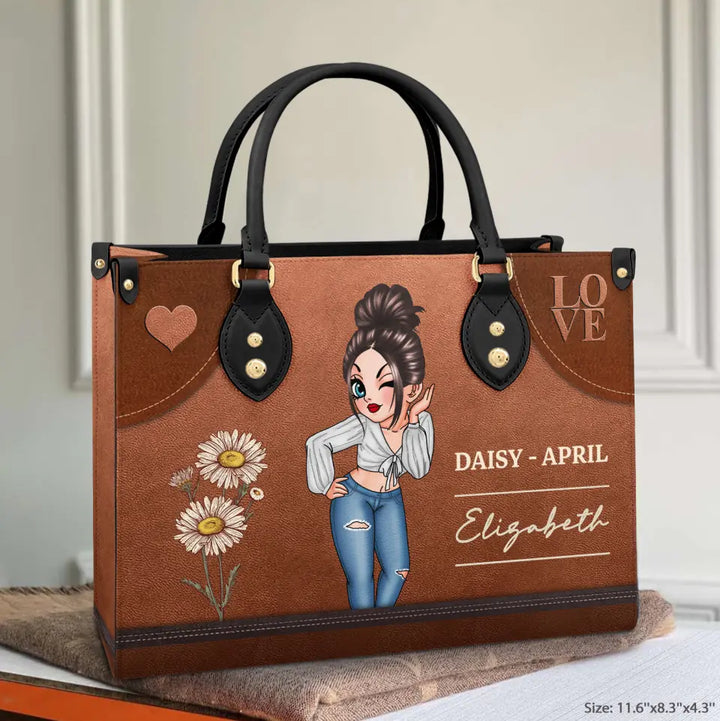 Birth Month Flower - Personalized Custom Leather Bag - Birthday Gift For Friends