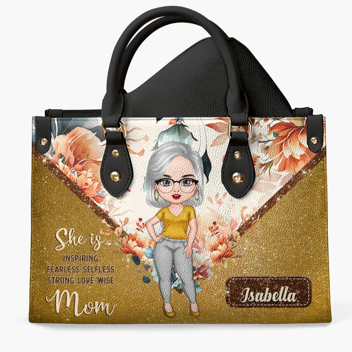 She Is A Wise Mom - Personalized Custom Leather Bag - Mother's Day Gift For Mom, Grandma