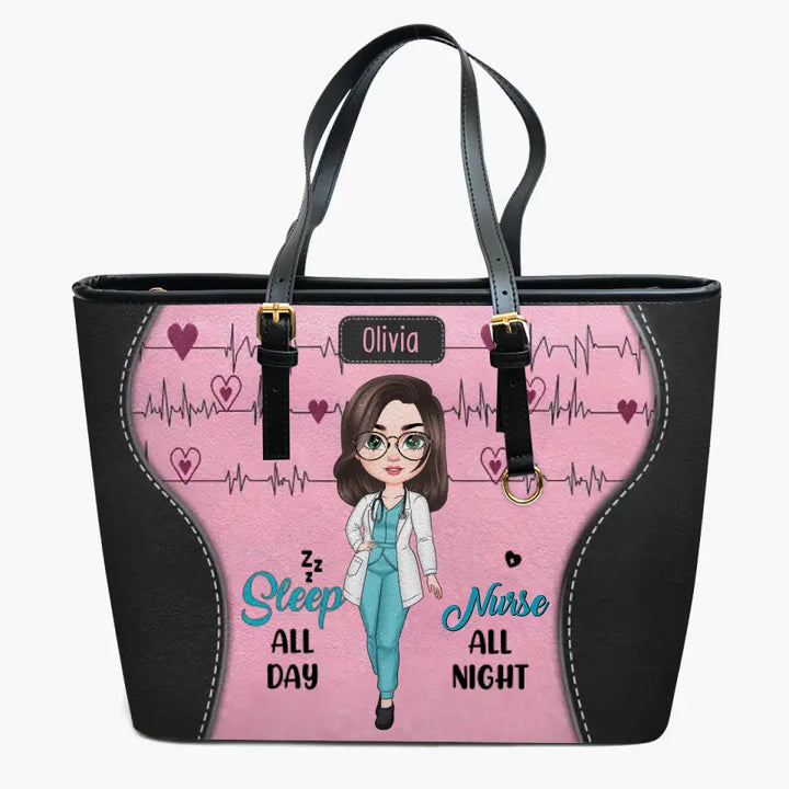 Sleep All Day Nurse All Night - Personalized Custom Leather Bucket Bag - Nurse's Day, Appreciation Gift For Nurse