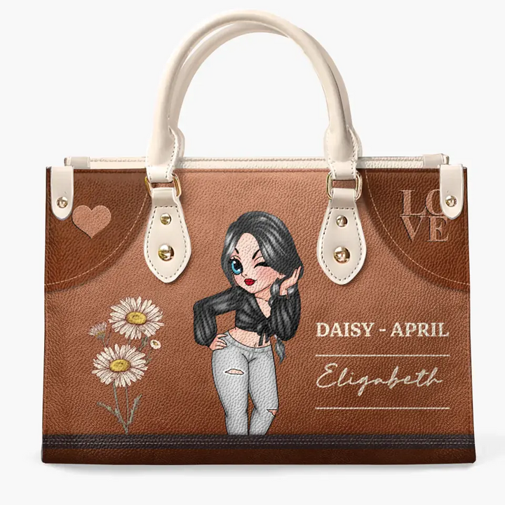 Birth Month Flower - Personalized Custom Leather Bag - Birthday Gift For Friends