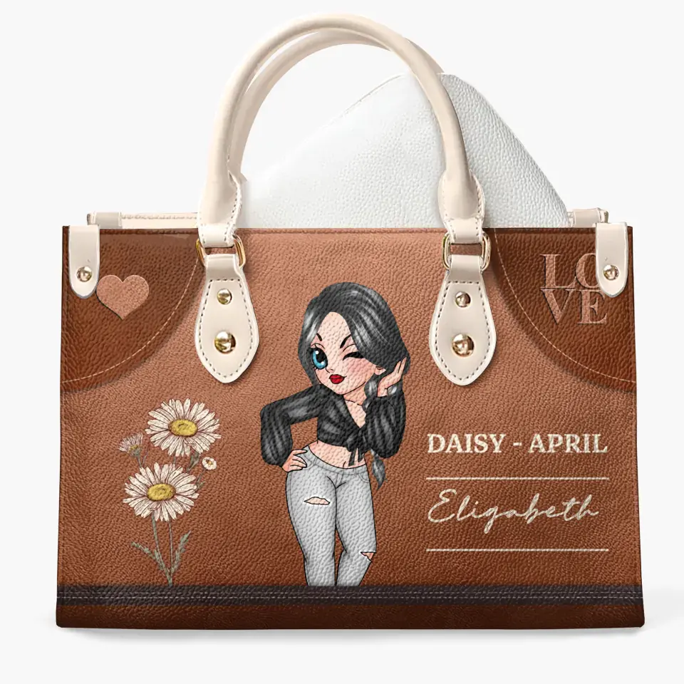 Birth Month Flower - Personalized Custom Leather Bag - Birthday Gift For Friends